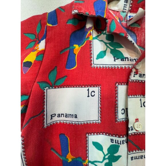 Vintage Stone Apparel Kids Boys Button-Up Shirt Size 7 Red Panama Toucan Casual - Picture 6 of 11